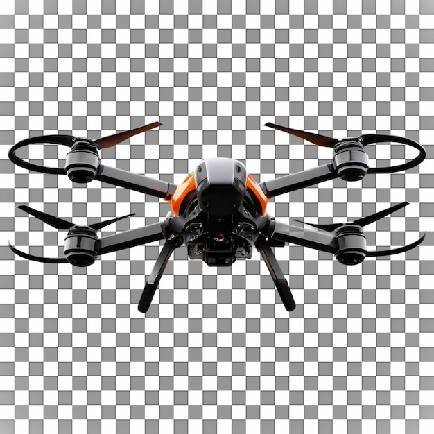 PSD orange and black drone in flight ready for action