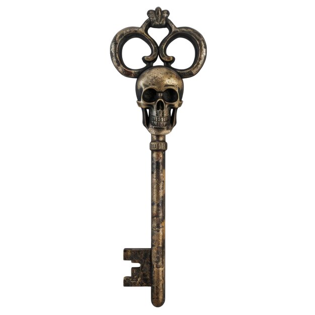 PSD ornate skeleton key with skull design