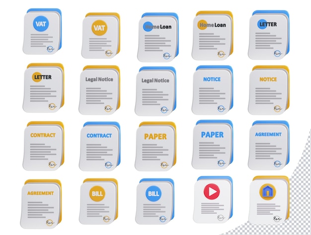 PSD paper icon set 3d rendering vector illustration