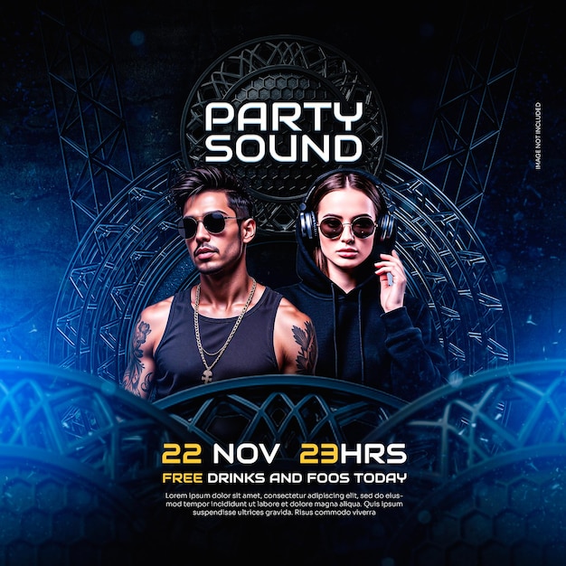 PSD party sound flyer template with dj
