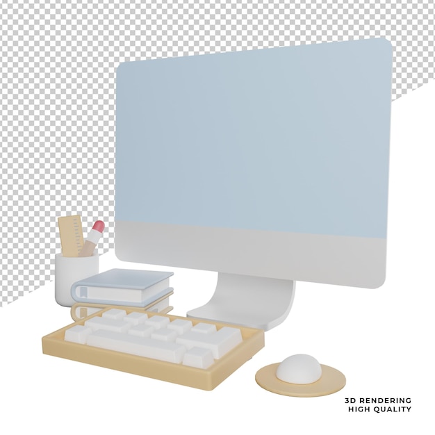 PSD pc gadget office work side view 3d rendering illustration icon with transparent background