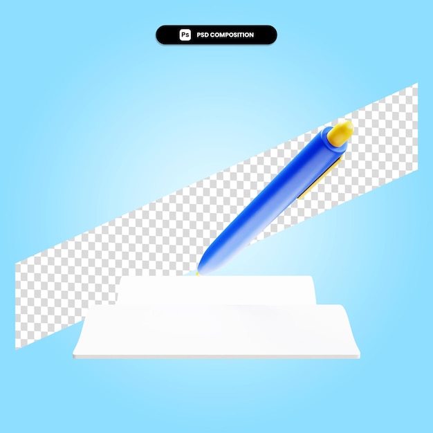 PSD pen and note 3d render illustration isolated