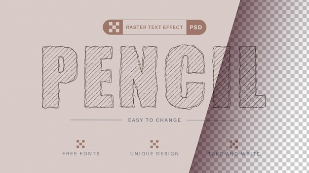 PSD pencil drawing editable text effect font style