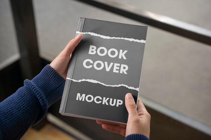 PSD person holding a book with mock-up cover