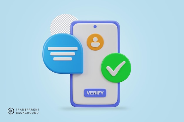 PSD phone with user verified icon 3d rendering