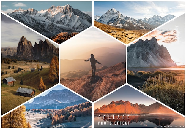 PSD photo collage hexagon effect mockup