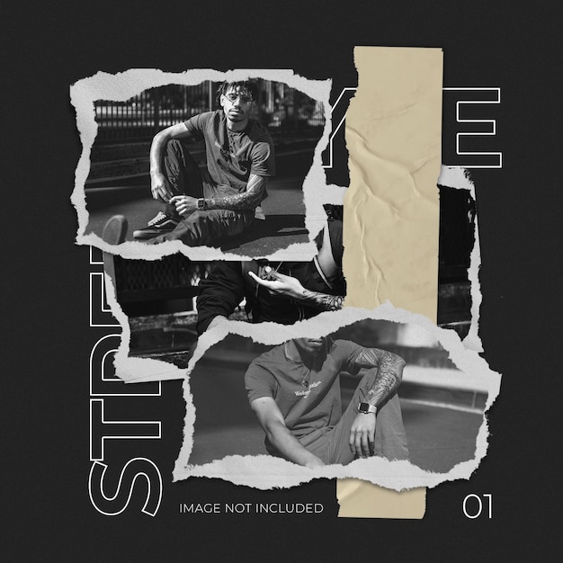 PSD photo collage template with torn paper