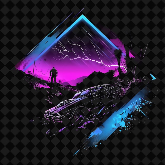 PSD a picture of a man and a car with a purple and blue light on the bottom