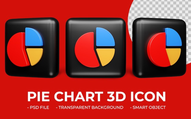PSD pie chart or statistics icon 3d rendering isolated