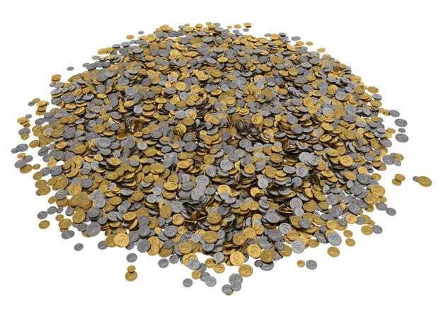 PSD pile of coins isolated transparent background 3d rendering