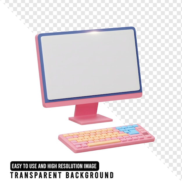 PSD pink computer desktop with keyboard 3d illustration