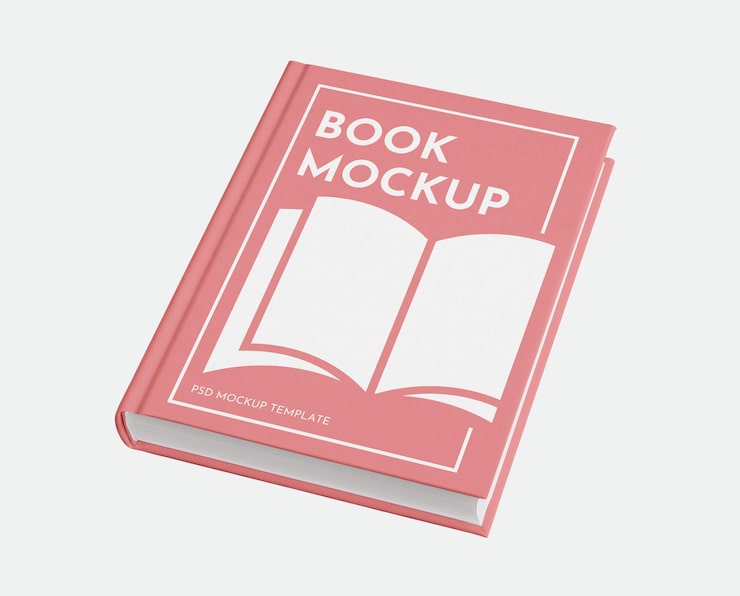 PSD pink hardcover book mockup with open book icon