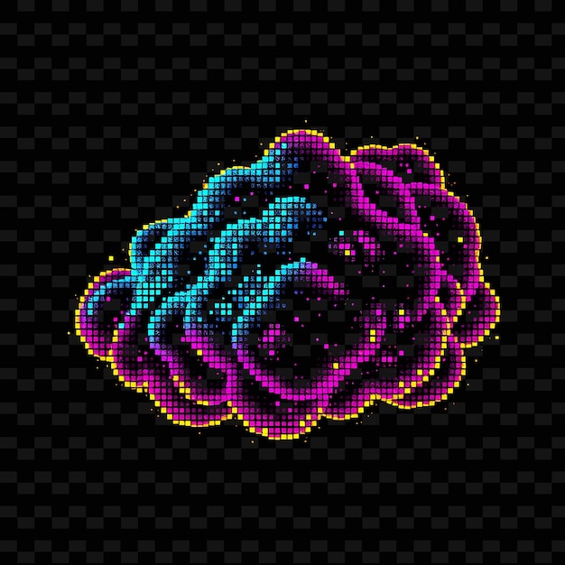 PSD pixelated cirrostratus cloud composed of tiny squares digital noise and glit_isolated_neon_objectc