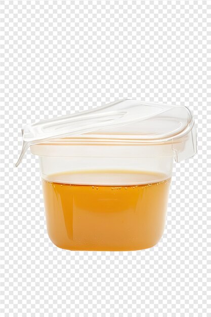 PSD a plastic container of honey with a lid on a transparent background