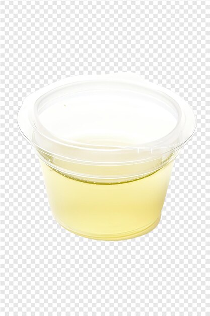 PSD a plastic container of yellow liquid is open and is shown on a transparent background