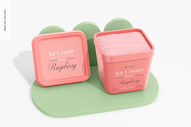 PSD plastic ice cream container mockup on podium