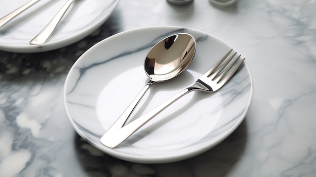 PSD a plate with a spoon and a knife on it