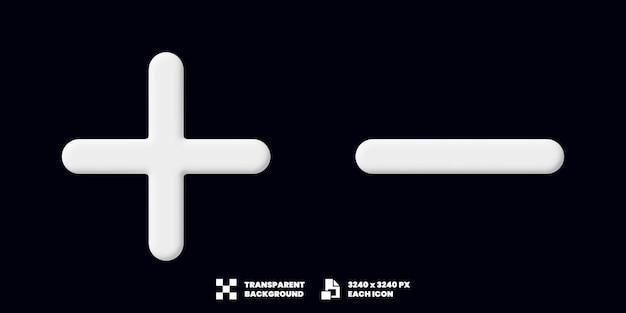 PSD plus and minus icon set 3d