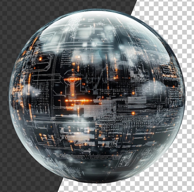 PSD png globe with digital circuit patterns