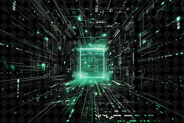 PSD png matrix code frame encompassing 0x with cascading code and a y2k neon shape on dark background