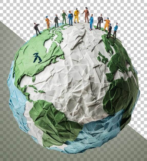 PSD png people on a globe symbolizing unity