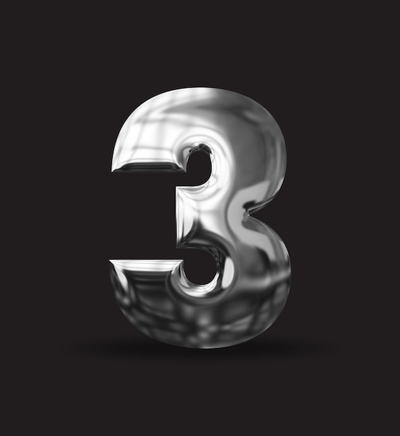 PSD polished chrome numeral 3