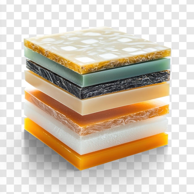 PSD polymer composite material showing its layers isolated on transparent background