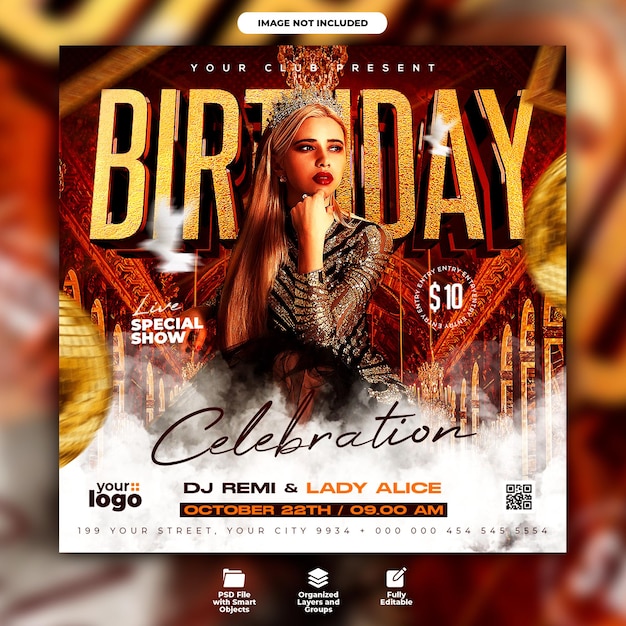 PSD a poster for birthday celebration with a woman on it