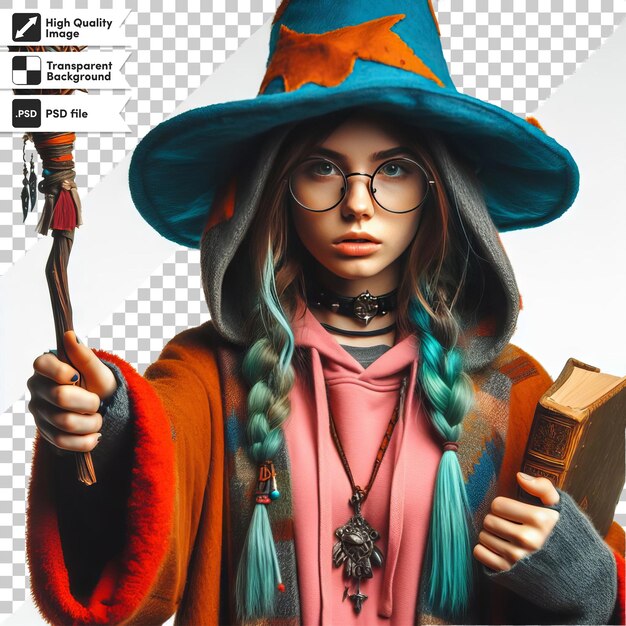 PSD a poster for a witch with a magic wand and a book