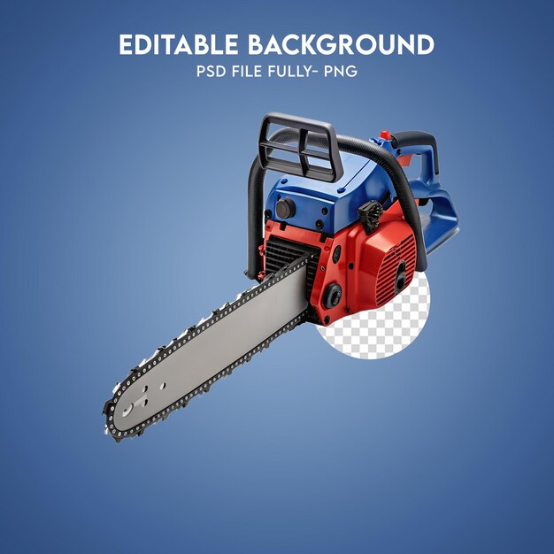 PSD powerful red and blue chainsaw with editable background