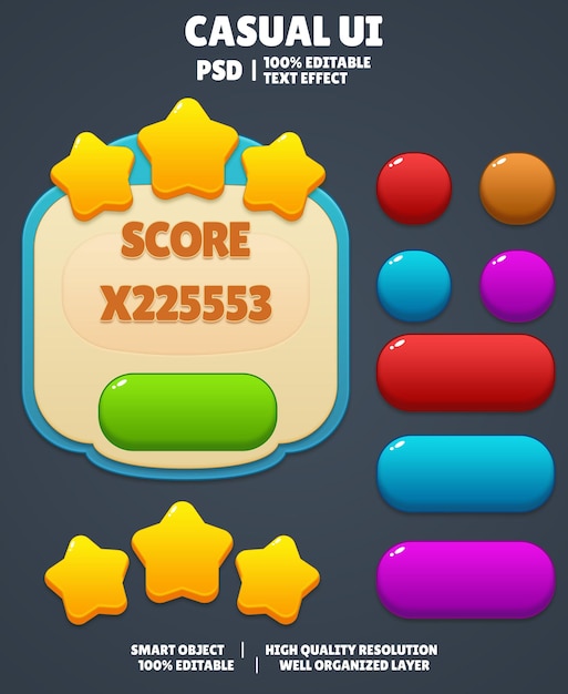 PSD premium casual game user interface game ui button causal game ui popup window ui dialogue
