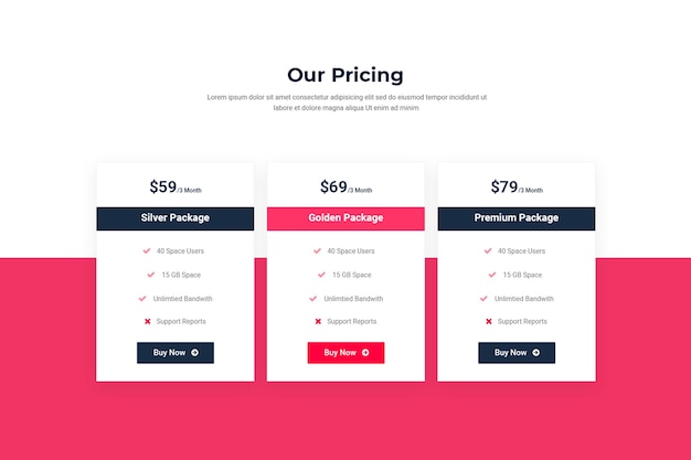PSD pricing tables and plans template