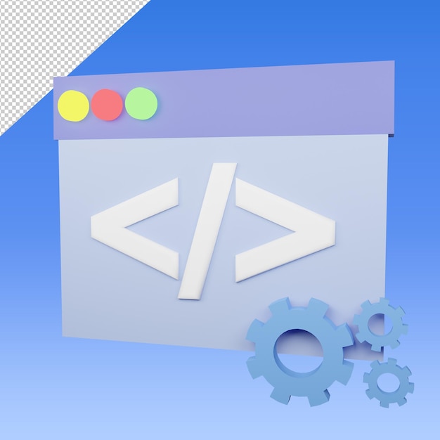 PSD programmer coding concept with gears icon 3d rendering isolated on transparent background
