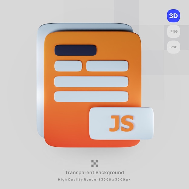 PSD psd 3d icon document computer js file extension with transparent background render