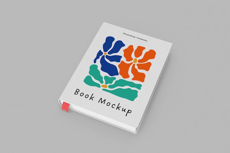 PSD psd book mockup with floral cover design