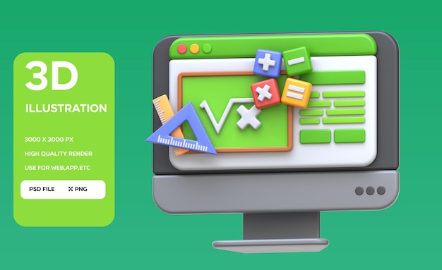 PSD psd math online course 3d illustration