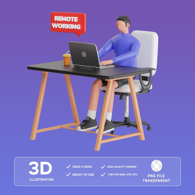 PSD psd remote work 3d illustration
