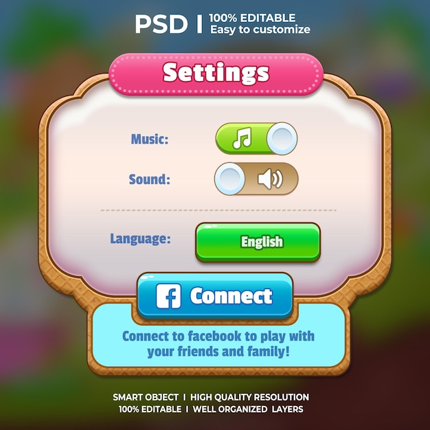 PSD psd setting game ui popup 2d interface game ui gaming ui 2d candy style match game ui match 3 game
