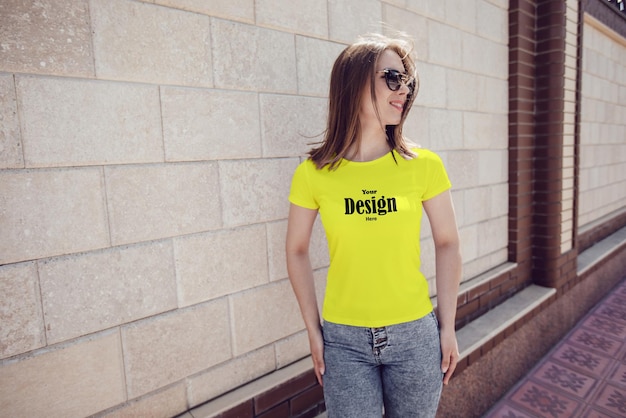 PSD psd tshirt mockup stylish girl amp beautful background