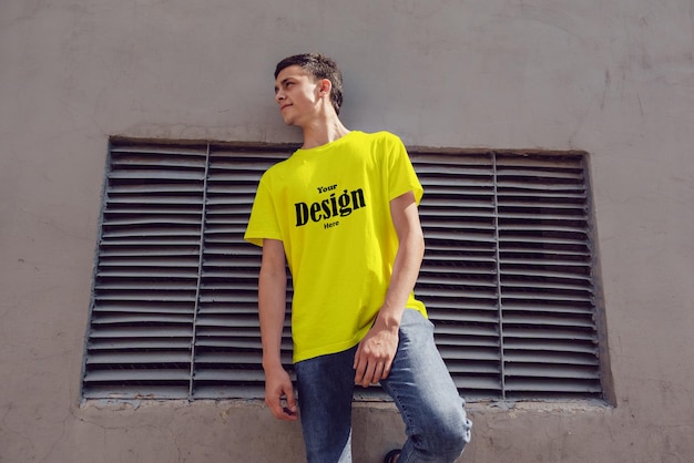 PSD psd tshirt mockup stylish man amp beautful background