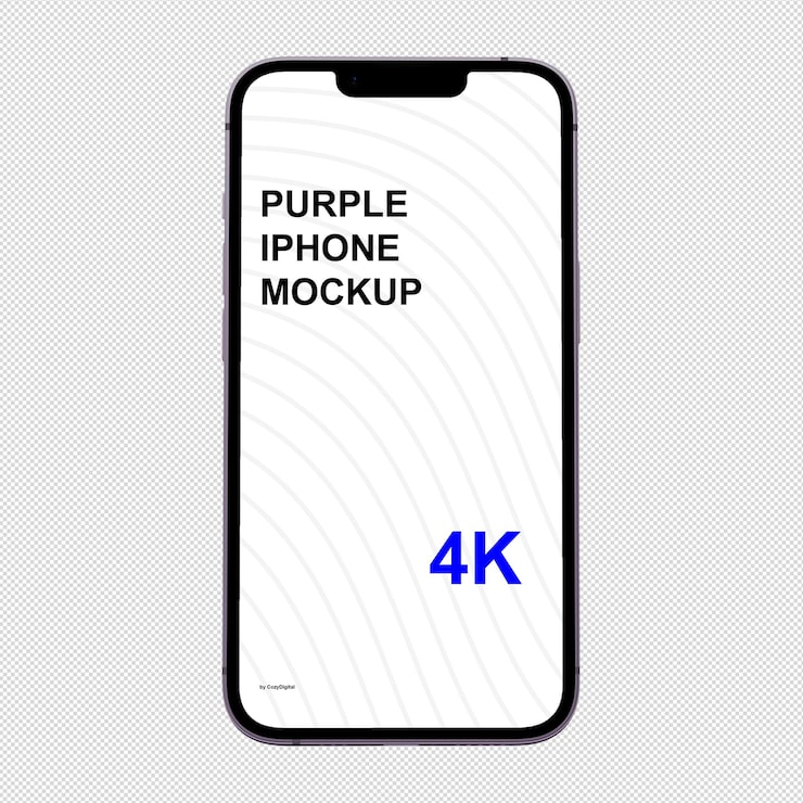 PSD purple iphone mockup without background front view