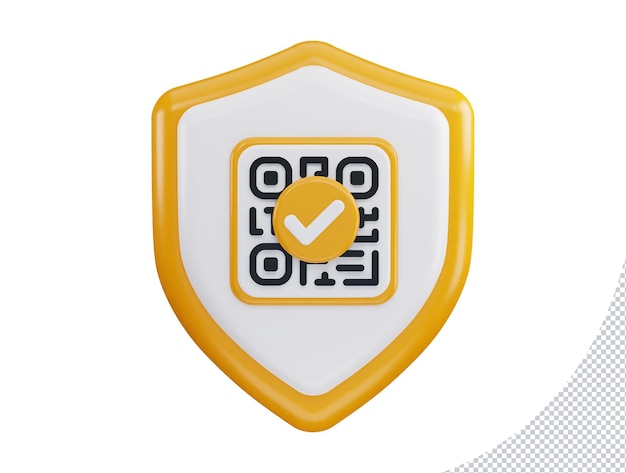 PSD qr code with protect shield 3d rendering vector icon illustration