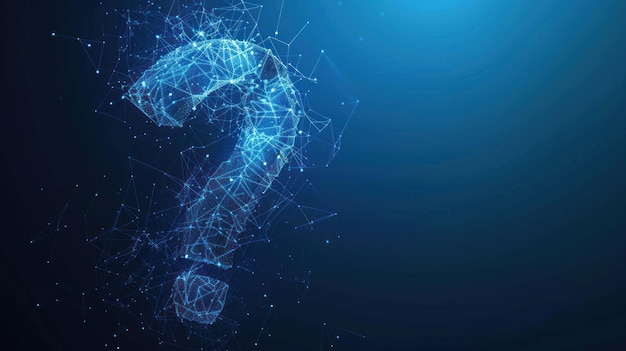 PSD a question mark made of connected lines and dots on a blue background