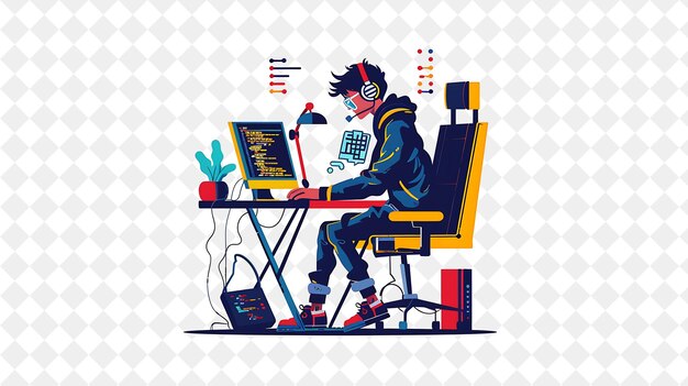 PSD quirky programmer with characters coding and debugging softw png people in daily work illustration