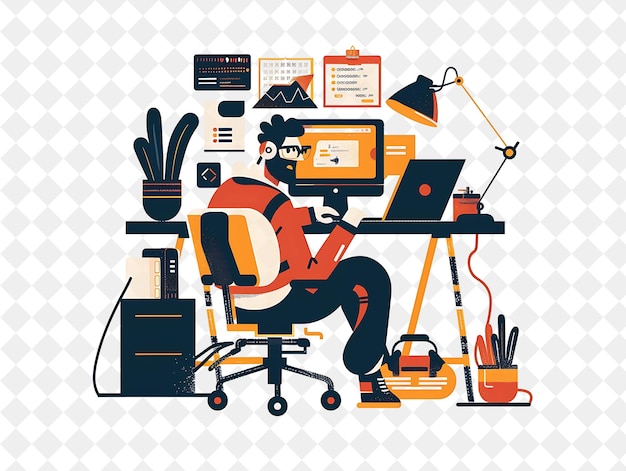 PSD quirky programmer with characters coding and debugging softw png people in daily work illustration