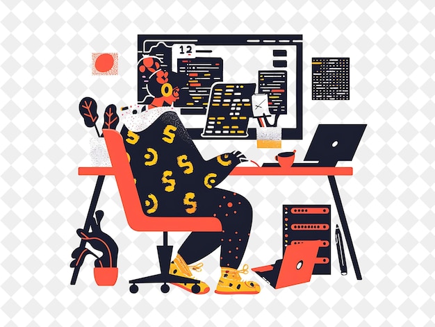 PSD quirky programmer with characters coding and debugging softw png people in daily work illustration