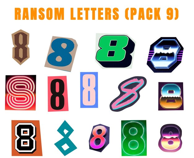 PSD ransom letters pack 9 number 8 design elements