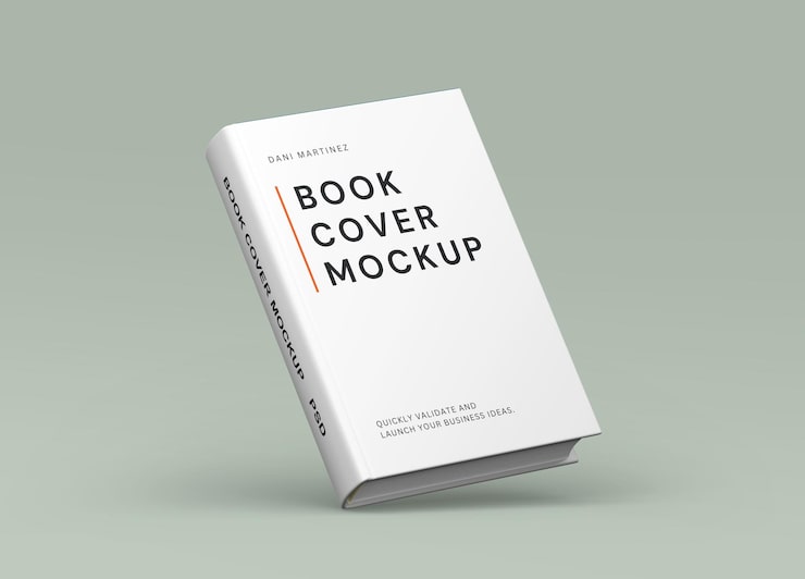 PSD realistic book cover mockup on a solid background