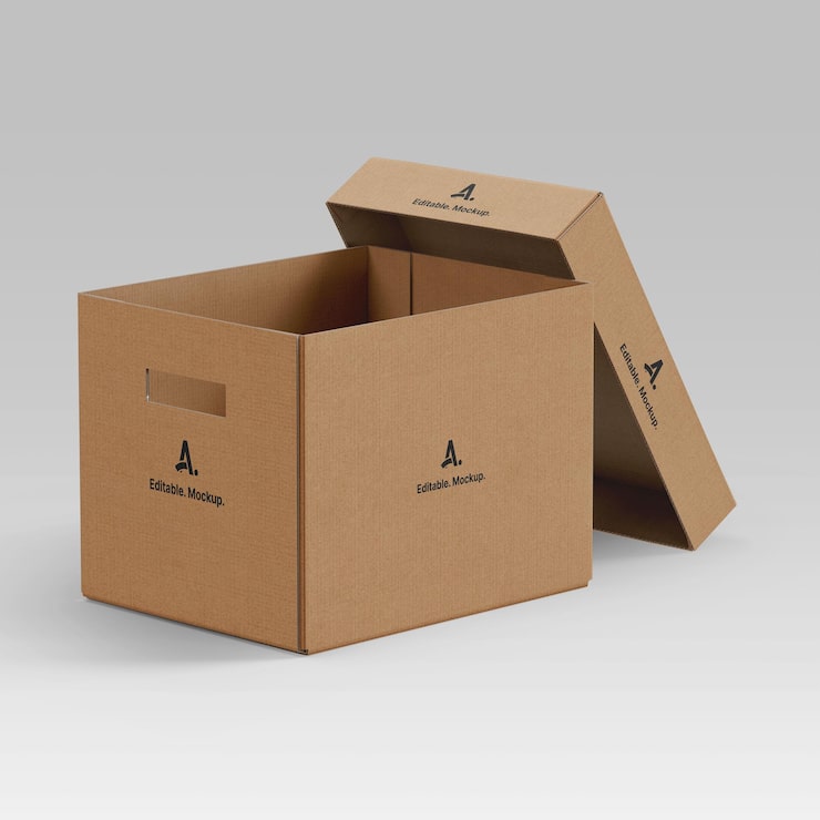 PSD realistic cardboard storage box psd mockup for packaging design