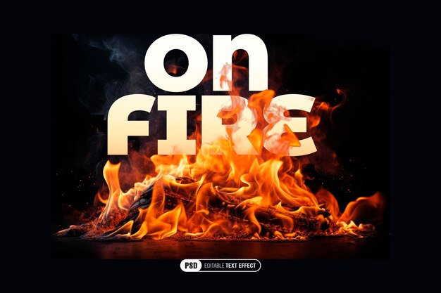 PSD realistic fire text effect with burning flames and smoke